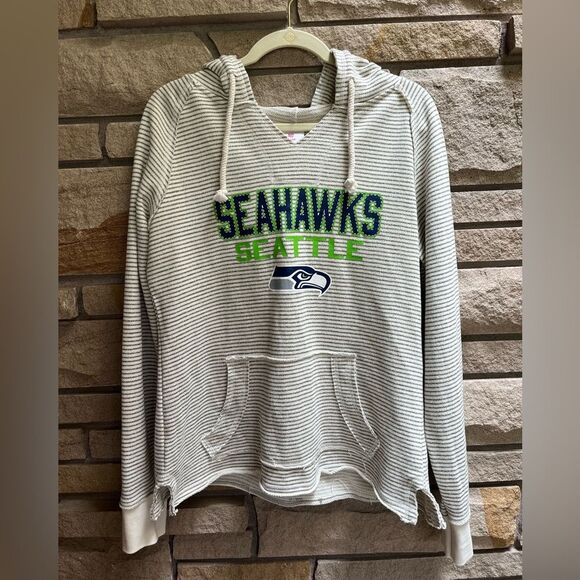 NFL Tops - NFL Teens Official Seattle Seahawks Football Hoodie Cream green stripe  XL